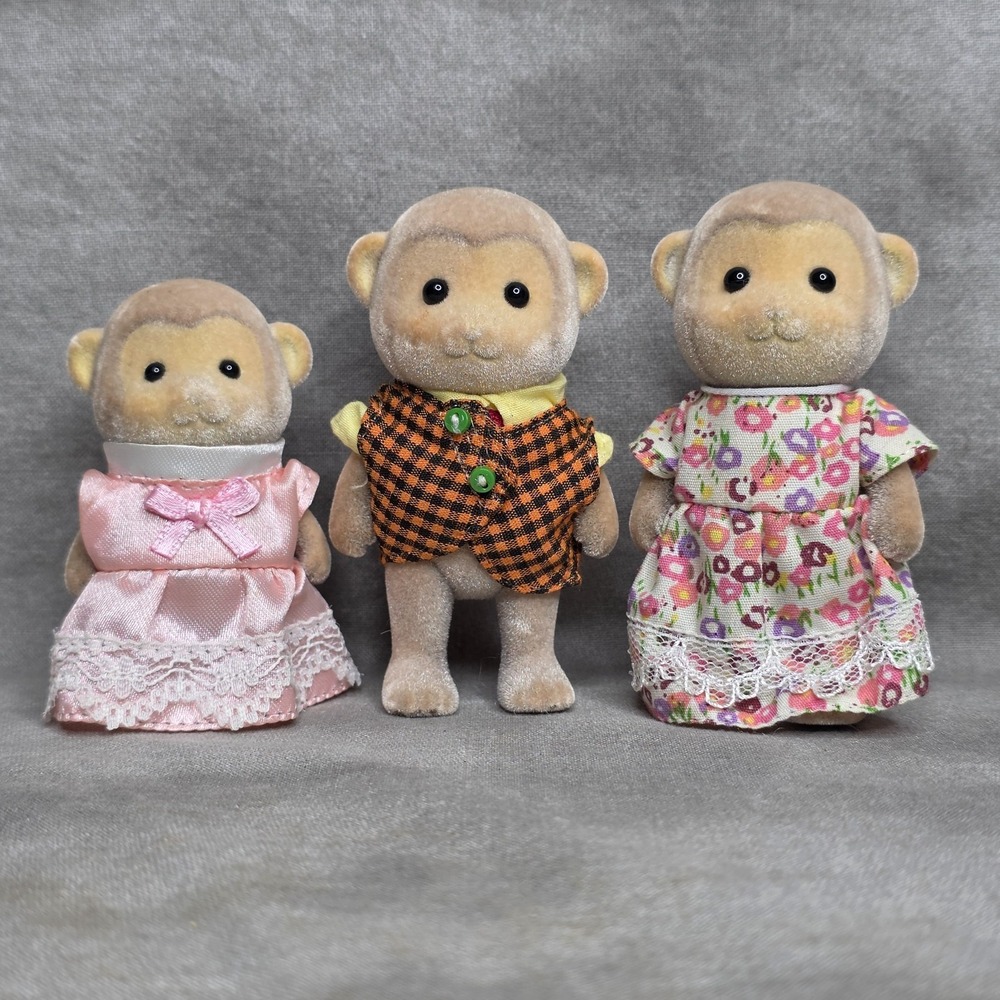 Lot of 3 Mango Monkey Family Calico Critters Sylvanian Families Pink Dress Epoch